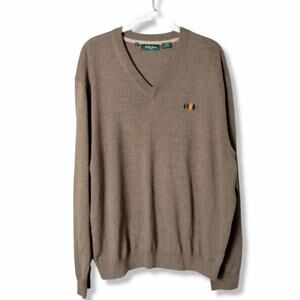 Bobby Jones 100% Merino Wool Men's XL Brown V Neck Grandpa Golf Sweater Argyle